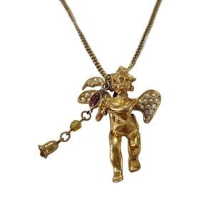 Vintage KIRKS FOLLY Cupid CHERUB Charm Necklace, Celestial Angel Necklace